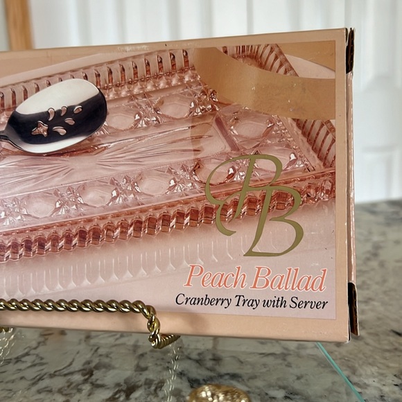 Vintage Indiana Glass Peach Ballad Serving Tray with Spoon - New in Box - Picture 4 of 11